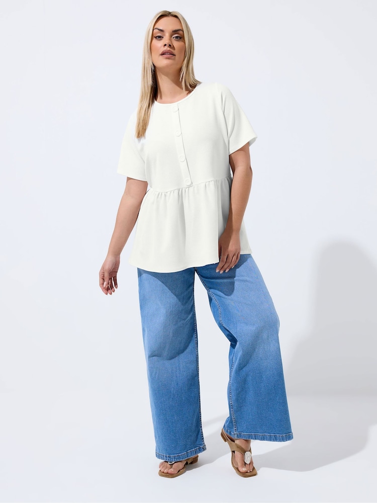 Yours Curve White Limited Button Down Peplum Top - Image 2 of 5