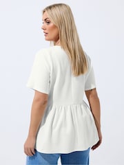 Yours Curve White Limited Button Down Peplum Top - Image 3 of 5