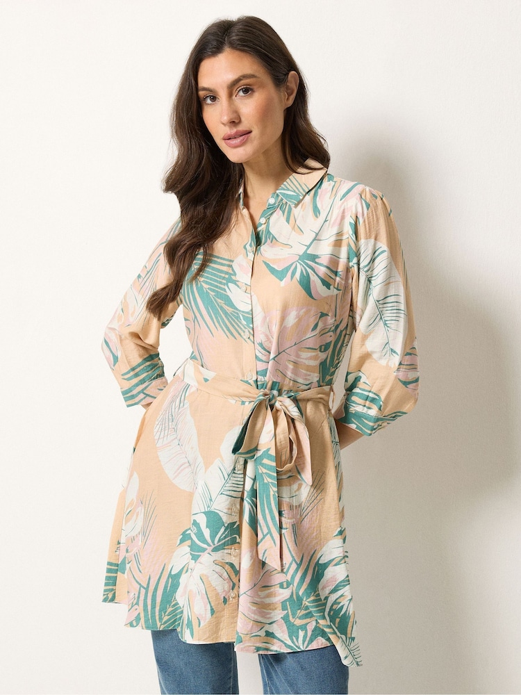 M&Co Pink Abstract Floral Belted Tunic Shirt - Image 1 of 5