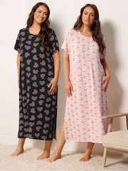 Yours Curve Black Soft Touch Midaxi Nightdresses 2 Pack - Image 1 of 9