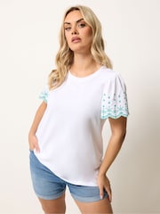 Yours Curve White Angel Sleeve Embroidered T-Shirt - Image 1 of 5