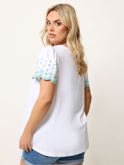 Yours Curve White Angel Sleeve Embroidered T-Shirt - Image 3 of 5