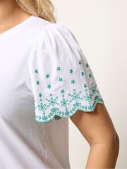 Yours Curve White Angel Sleeve Embroidered T-Shirt - Image 4 of 5