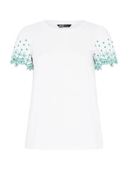 Yours Curve White Angel Sleeve Embroidered T-Shirt - Image 5 of 5