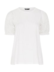 Yours Curve White Broderie Anglaise T-Shirt - Image 3 of 3