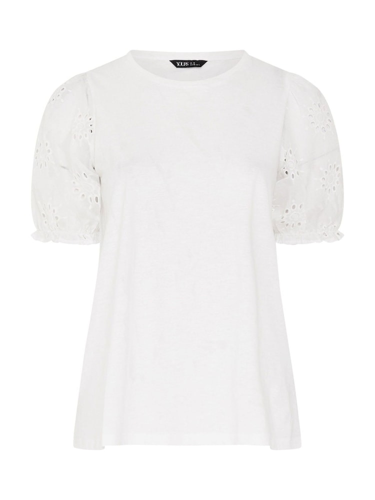 Yours Curve White Broderie Anglaise T-Shirt - Image 3 of 3