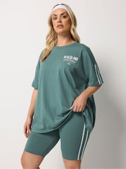 Yours Curve Blue Active Side Stripe Shorts - Image 1 of 4