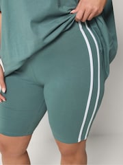 Yours Curve Blue Active Side Stripe Shorts - Image 3 of 4