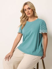 Yours Curve Green Angel Sleeve Embroidered T-Shirt - Image 1 of 5