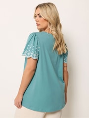 Yours Curve Green Angel Sleeve Embroidered T-Shirt - Image 3 of 5