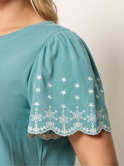 Yours Curve Green Angel Sleeve Embroidered T-Shirt - Image 4 of 5