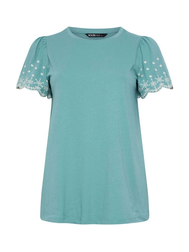 Yours Curve Green Angel Sleeve Embroidered T-Shirt - Image 5 of 5 Yours Curve Green Angel Sleeve Embroidered T-Shirt - Image 5 of 5