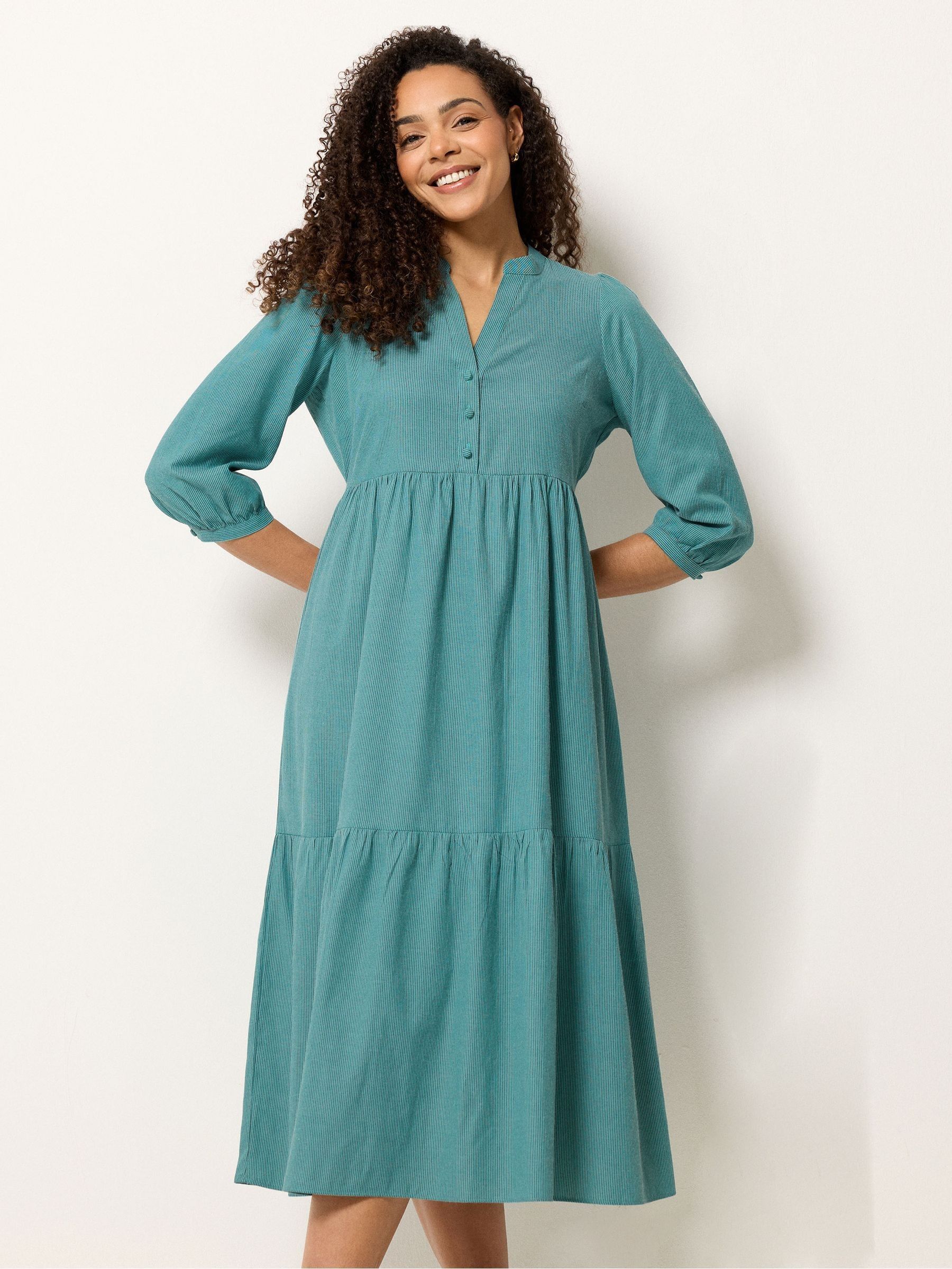 M & Co Women's Green Fine Stripe Tiered Maxi Dress
