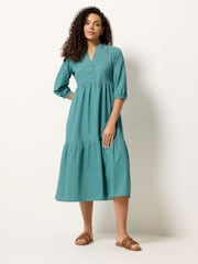 M&Co Green Fine Stripe Tiered Maxi Dress - Image 2 of 5
