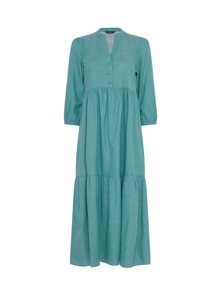 M&Co Green Fine Stripe Tiered Maxi Dress - Image 5 of 5