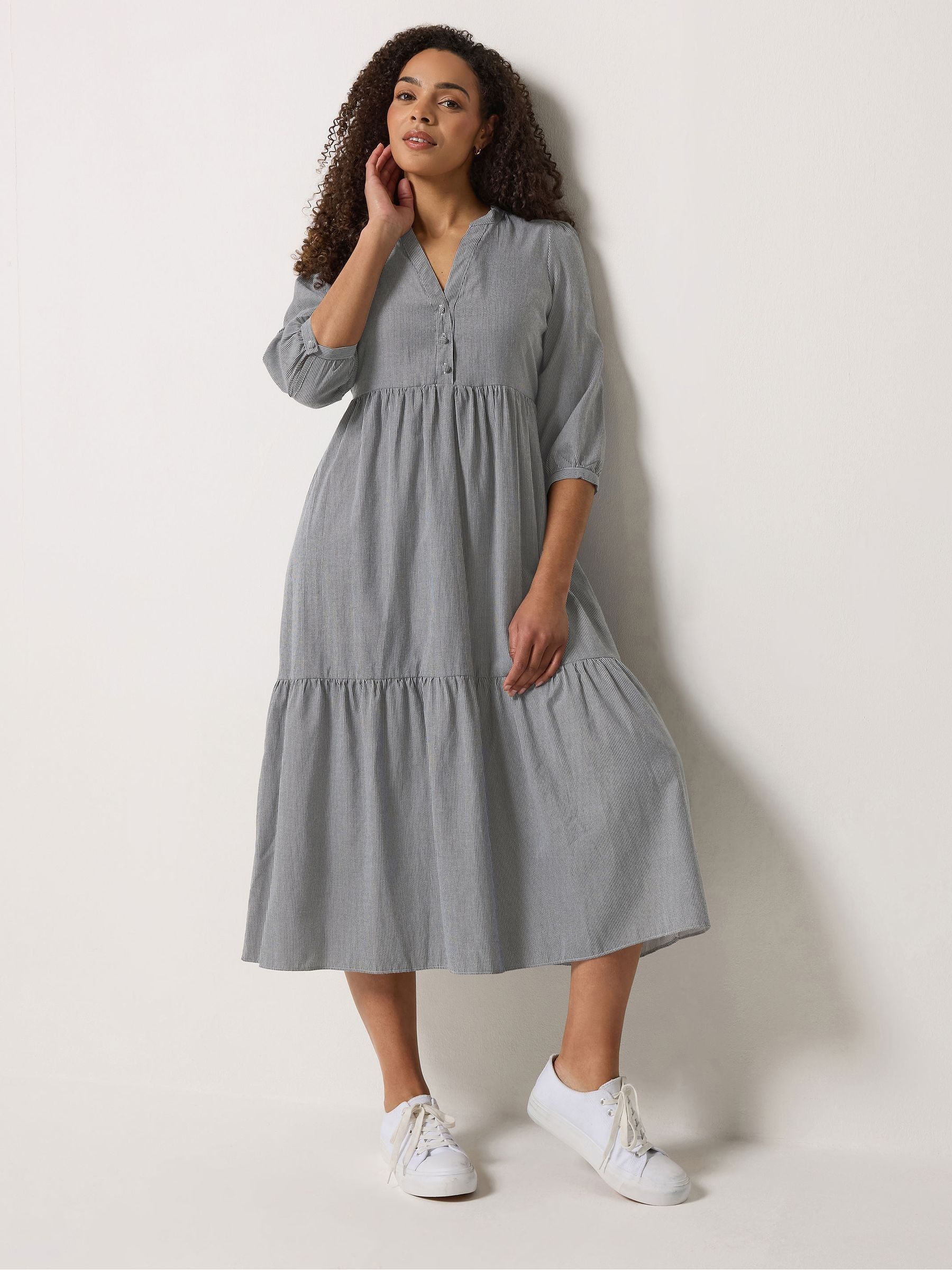 M & Co Women's Black Fine Stripe Tiered Maxi Dress