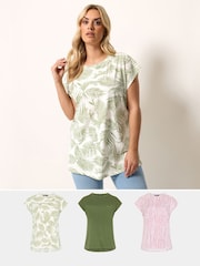 Yours Curve Green Grown On Sleeve T-Shirts 3 Pack - Image 1 of 9