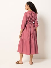 Розовый - Ярусное платье макси в тонкую полоску M&Co - Изображение 3 5