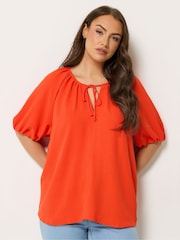 Yours Curve Orange Balloon Sleeve Boho Blouse - Image 1 of 4