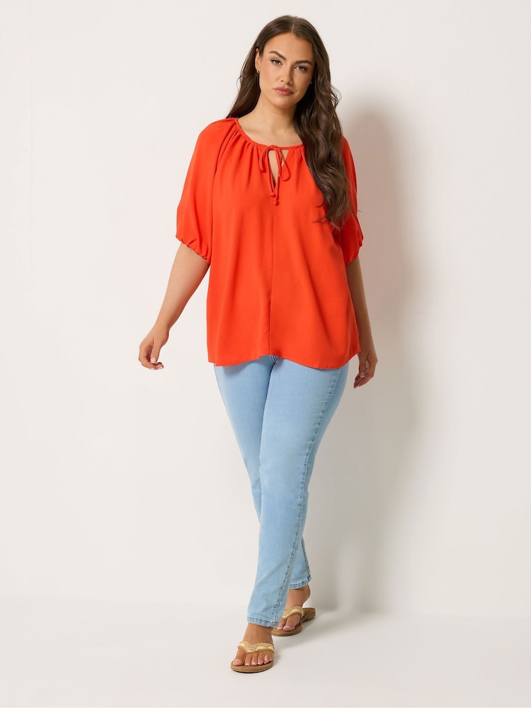 Yours Curve Orange Balloon Sleeve Boho Blouse - Image 2 of 4 Yours Curve Orange Balloon Sleeve Boho Blouse - Image 2 of 4