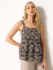 Long Tall Sally Brown Linen Blend Pleated Vest - Image 1 of 5