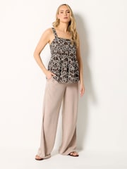 Long Tall Sally Brown Linen Blend Pleated Vest - Image 2 of 5