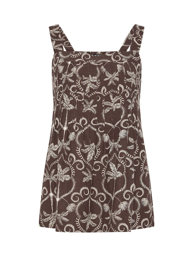 Long Tall Sally Brown Linen Blend Pleated Vest - Image 5 of 5