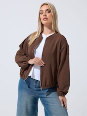 Yours Curve Brown Limited Zip Bomber Jacket - Image 1 of 2
