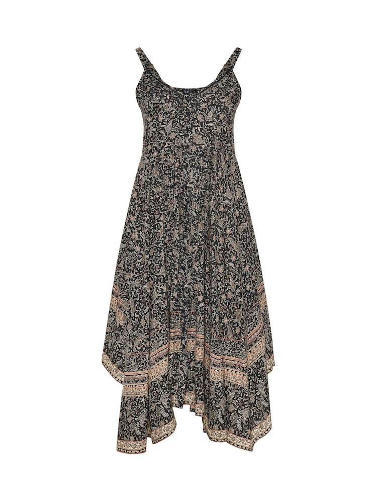 Yours Curve Black Border Print Hanky Hem Dress - Image 6 of 6