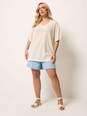 Yours Curve Natural Boxy Knitted T-Shirt - Image 2 of 5