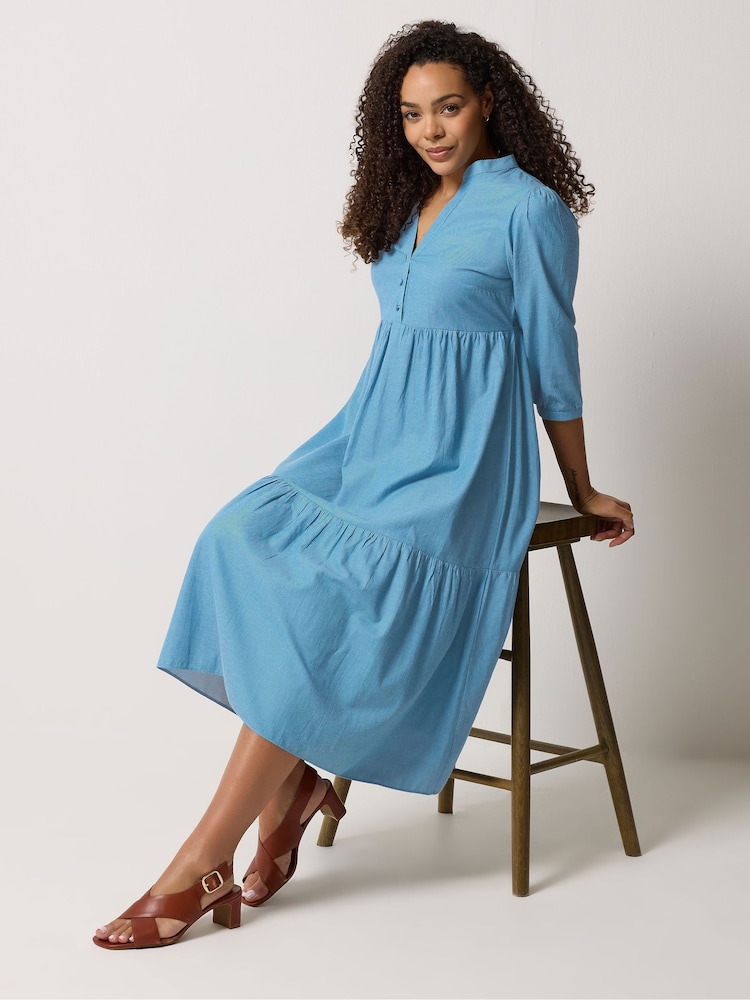 Синий - Ярусное платье макси в тонкую полоску M&Co - Изображение 1 5