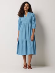 Синий - Ярусное платье макси в тонкую полоску M&Co - Изображение 2 5