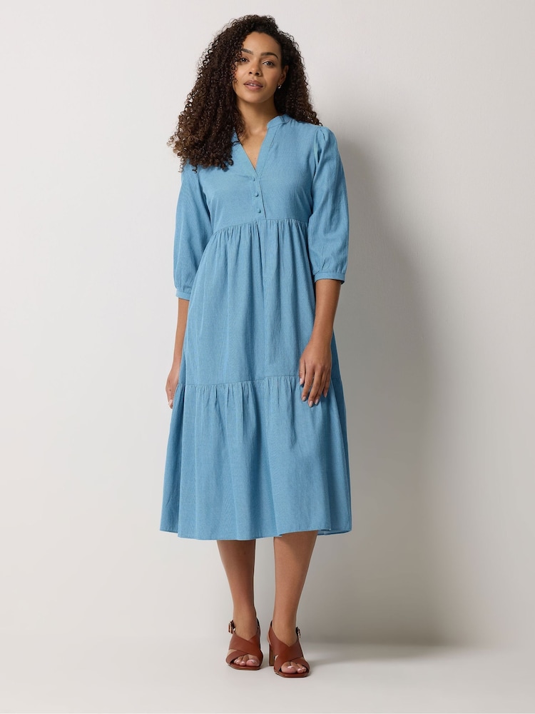 Синий - Ярусное платье макси в тонкую полоску M&Co - Изображение 2 5