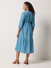 Синий - Ярусное платье макси в тонкую полоску M&Co - Изображение 3 5