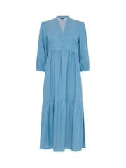 Синий - Ярусное платье макси в тонкую полоску M&Co - Изображение 5 5