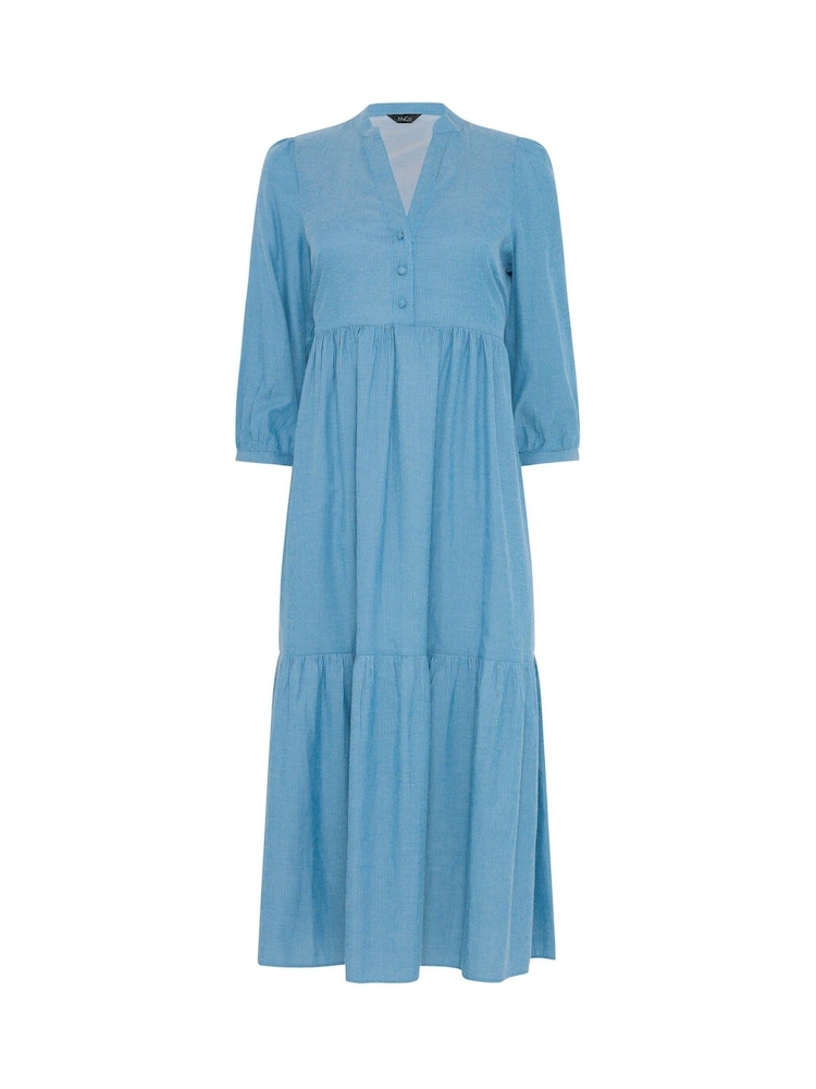 Синий - Ярусное платье макси в тонкую полоску M&Co - Изображение 5 5