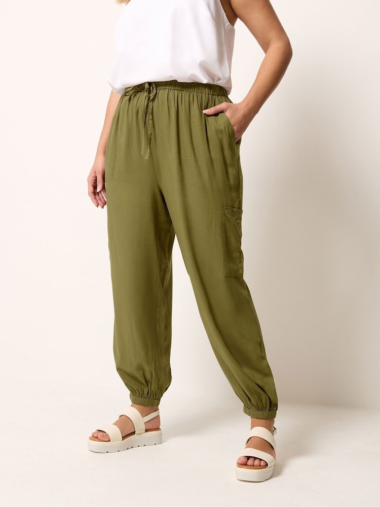 Yours Curve Green Cargo Balloon Trousers - Image 1 of 5 Yours Curve Green Cargo Balloon Trousers - Image 1 of 5