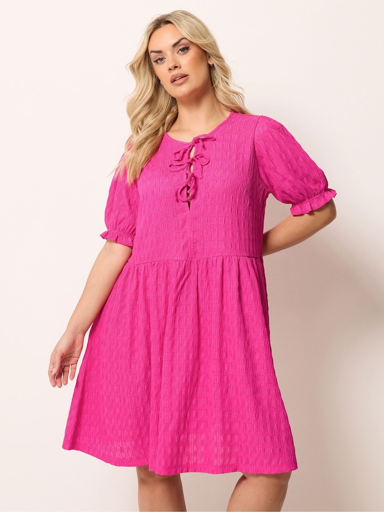 Yours Curve Pink Bow Front Mini Dress - Image 1 of 5