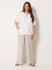 Yours Curve Cream Balloon Sleeve Boho Blouse - Image 2 of 4