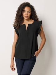 M&Co Black Frill Sleeve Pleated Blouse - Image 1 of 5