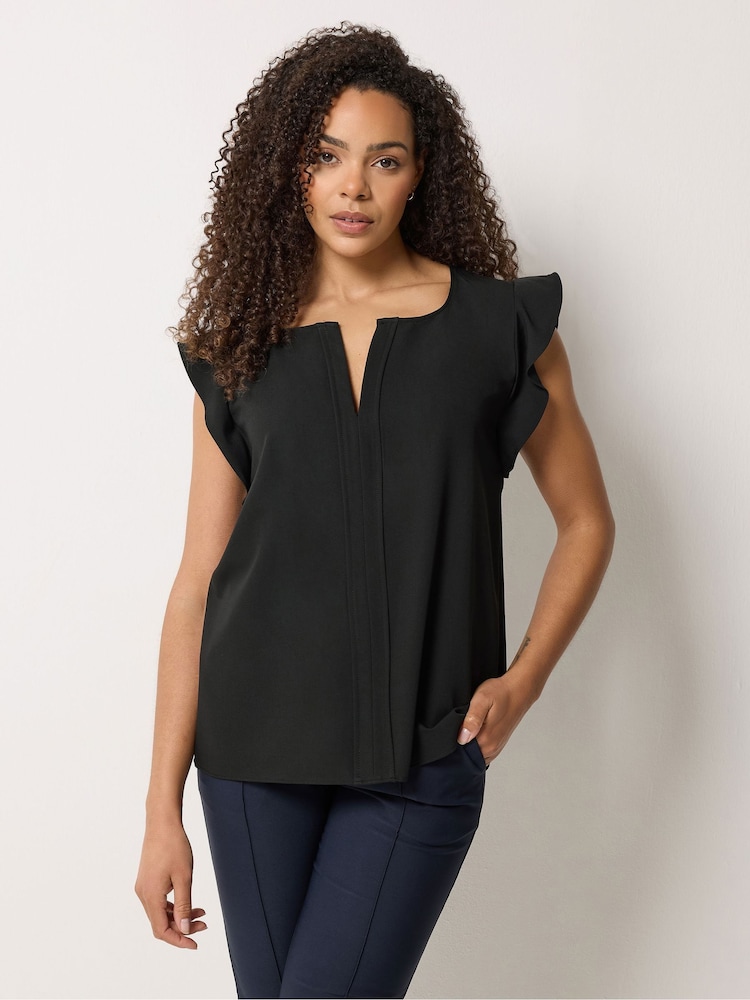 M&Co Black Frill Sleeve Pleated Blouse - Image 1 of 5