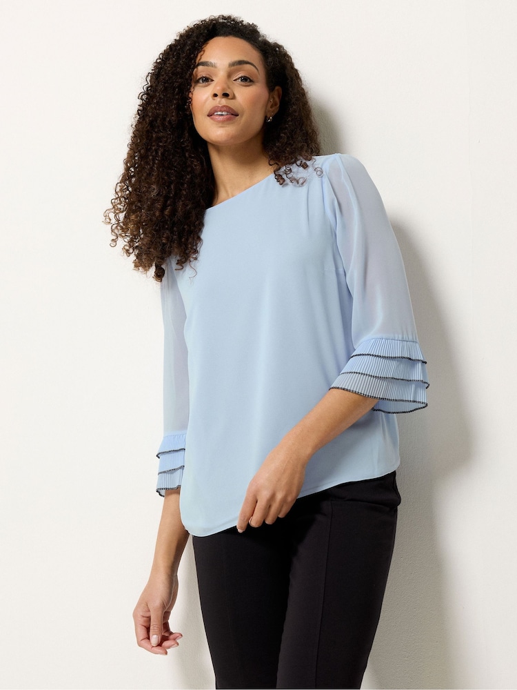 M&Co Blue Frill Sleeve Blouse - Image 1 of 5