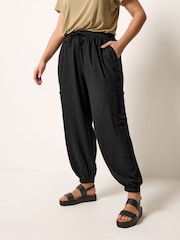 Yours Curve Black Cargo Balloon Trousers - Image 1 of 5