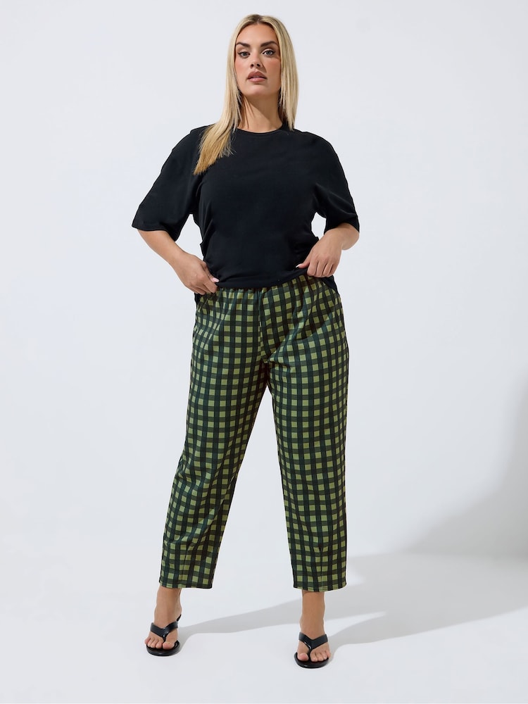 Yours Curve Green Limited Barrel Gingham Trousers - Image 1 of 5 Yours Curve Green Limited Barrel Gingham Trousers - Image 1 of 5
