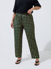 Yours Curve Green Limited Barrel Gingham Trousers - Image 2 of 5