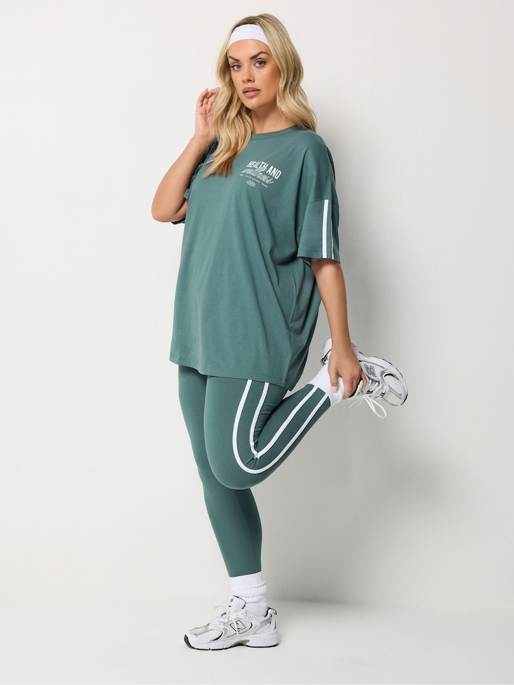 Yours Curve Blue Active Side Stripe Leggings - Image 2 of 5