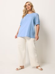 Yours Curve Blue Broderie Anglaise T-Shirt - Image 2 of 5