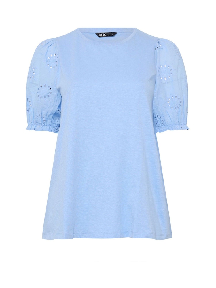 Yours Curve Blue Broderie Anglaise T-Shirt - Image 5 of 5