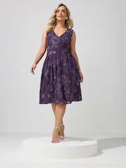 Yours Curve Purple London Applique Floral V-Neck Dress - Image 2 of 5