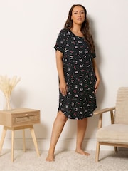 Yours Curve Black Soft Touch Dipped Back Nightdresses 2 Pack - Image 2 of 9